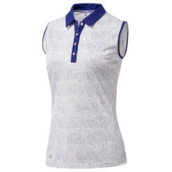 Adidas Womens Dot Print Sleeveless Golf Polo Shirt -CaddiesShack Sales Store Dot Print Sleeveless Golf Polo Blue
